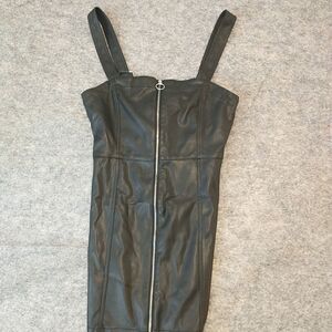 LOVE TREE Biker Look Faux Leather Mini Dress Medium. Condition is Pre-own